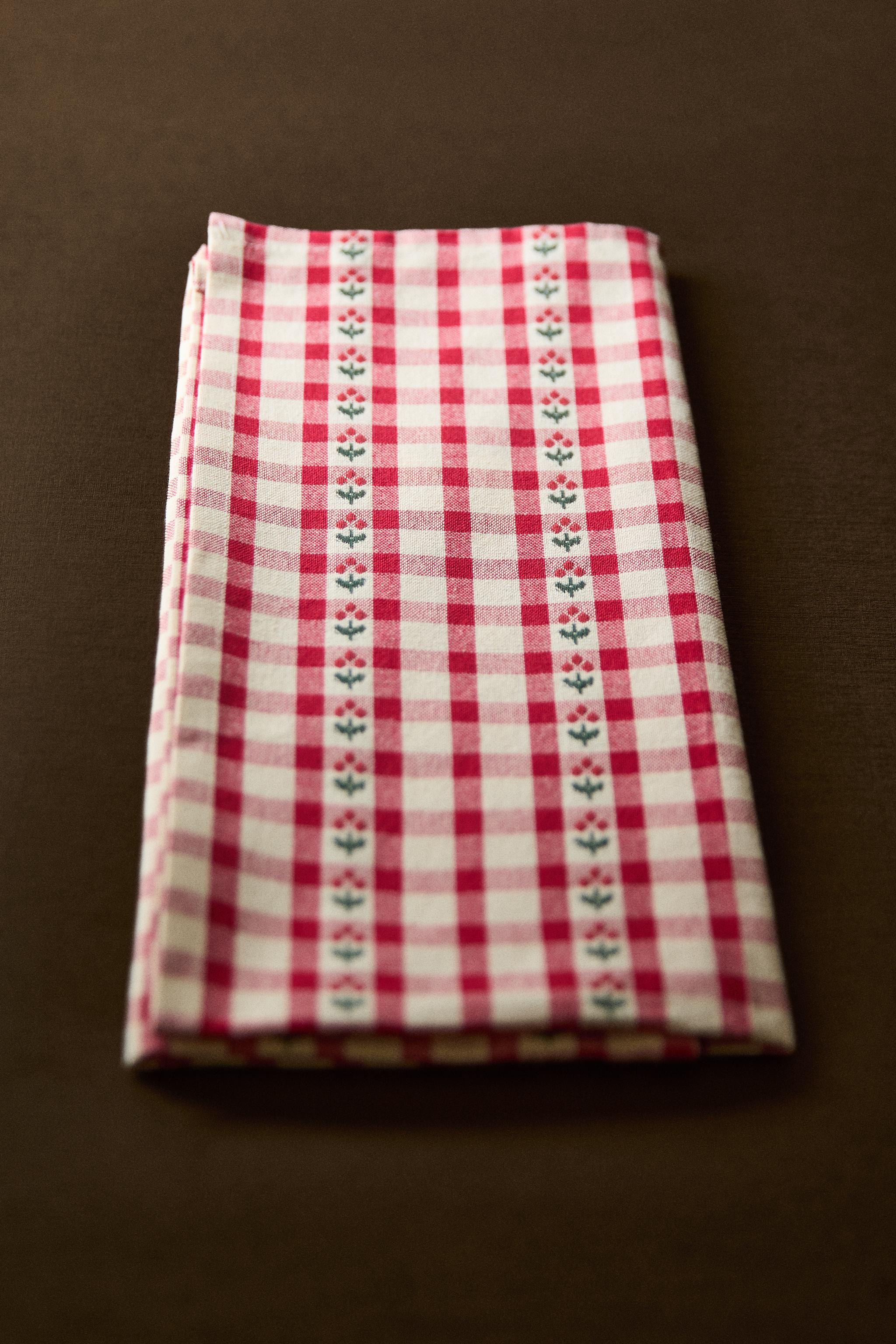 SET OF CHECKED CHRISTMAS COTTON KITCHEN TOWELS (SET OF 2)